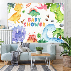 Lofaris Colored Dinosaur Jungle Cartoon Baby Shower Backdrop