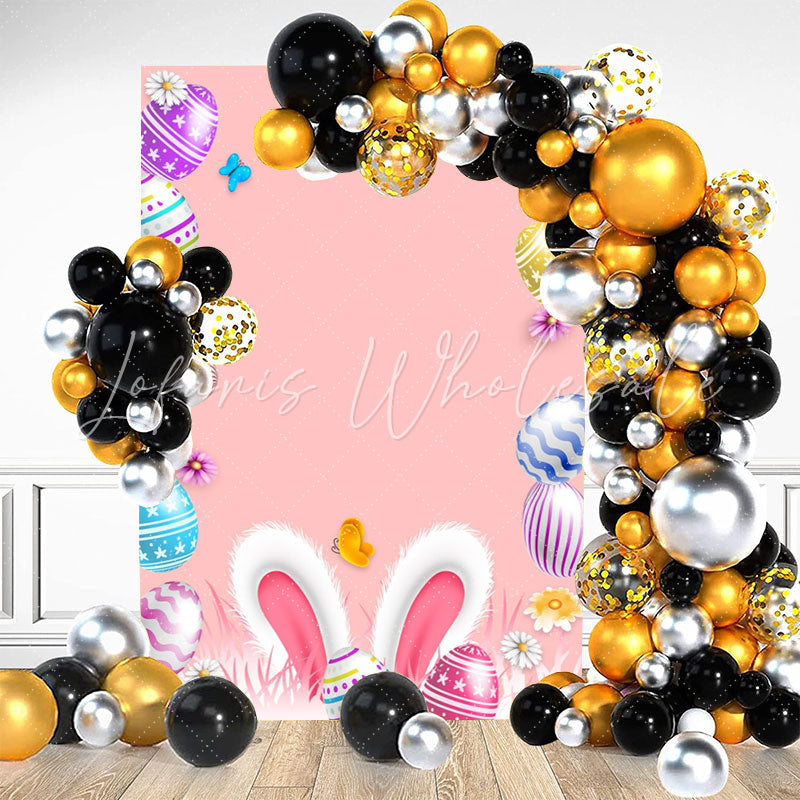 Lofaris Colored Egg Rabbit Ear Easter Pink Birthday Backdrop