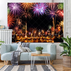Lofaris Colored Firewokes And Lights Night Birthday Backdrop