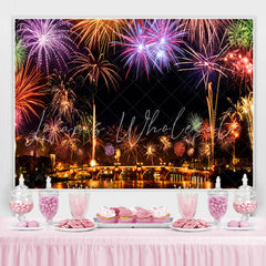Lofaris Colored Firewokes And Lights Night Birthday Backdrop