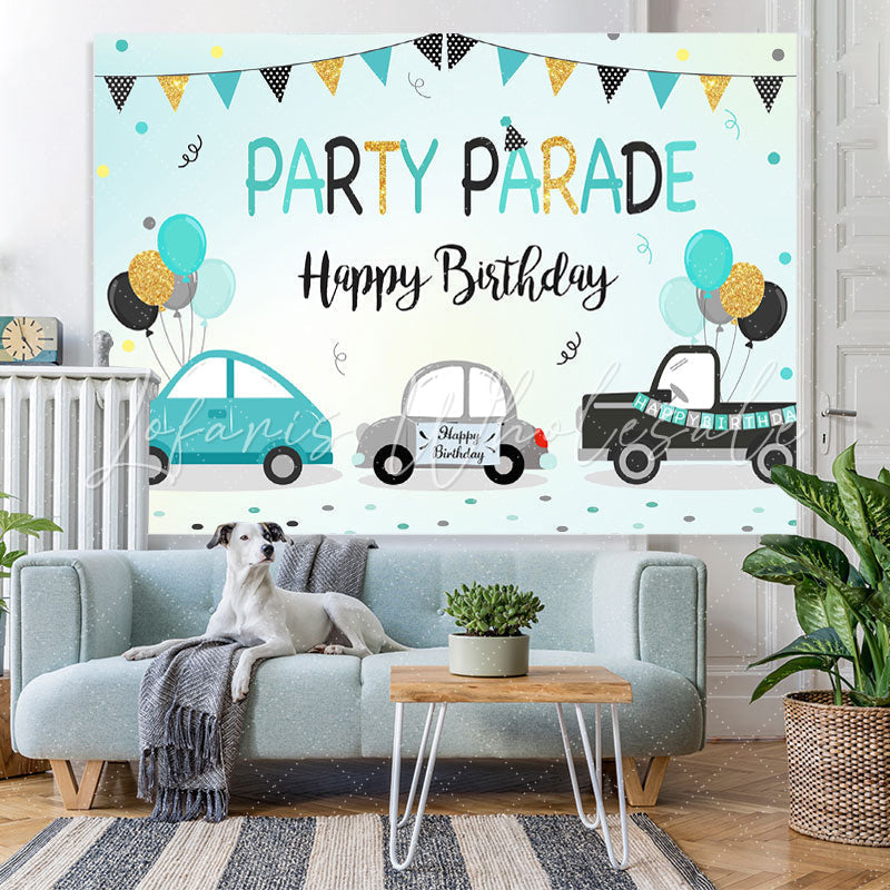 Lofaris Colored Flag Car Party Parade Happy Birthday Backdrop