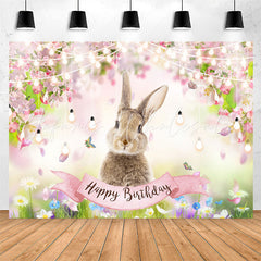 Lofaris Colored Floral Rabbit Bokeh Happy Birthday Backdrop
