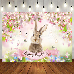 Lofaris Colored Floral Rabbit Bokeh Happy Birthday Backdrop