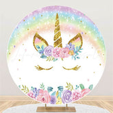 Lofaris Colored Flower Unicorn Round Happy Birthday Backdrop