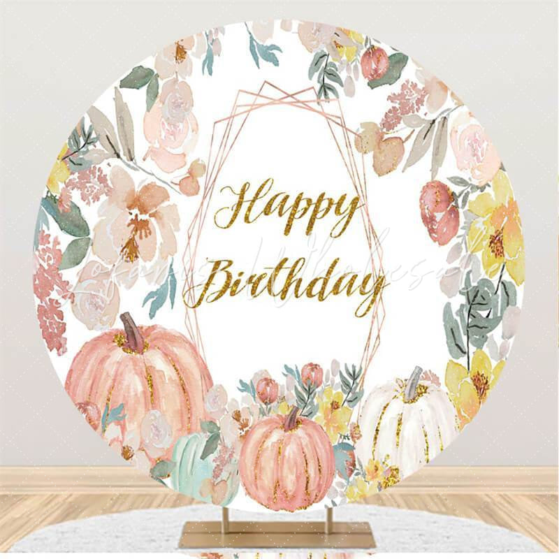 Lofaris Colored Flowers And Pumpkin Round Backdrop For Girl