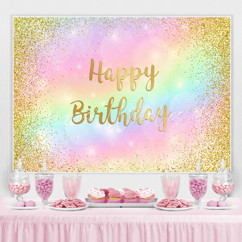 Lofaris Colored Gold Glitter Happy Birthday Backdrop for Girl