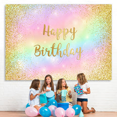 Lofaris Colored Gold Glitter Happy Birthday Backdrop for Girl