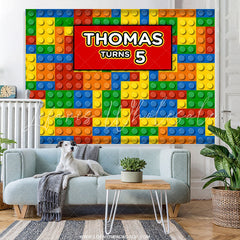 Lofaris Colored Plastic Bricks 5th Birthday Backdrop For Boy