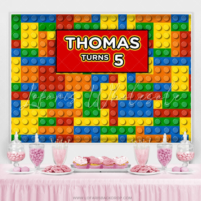 Lofaris Colored Plastic Bricks 5th Birthday Backdrop For Boy