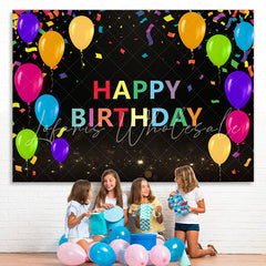 Lofaris Colored Ribbon Balloon Happy Birthday Black Backdrop for Party
