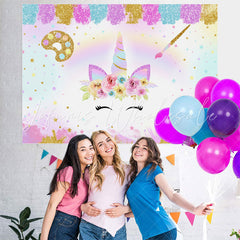 Lofaris Colored Star And Unicorn Glitter Baby Shower Backdrop