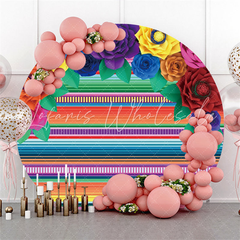 Lofaris Colored Stripe Happy Birthday Round Backdrop For Party