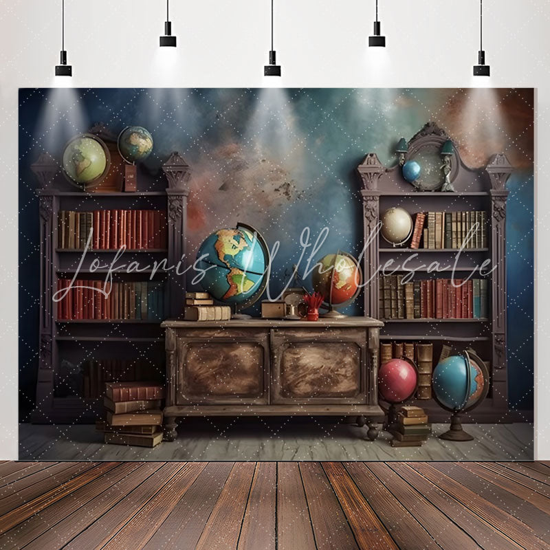 Lofaris Colored Wall Bookcase Globe Retro Birthday Backdrop
