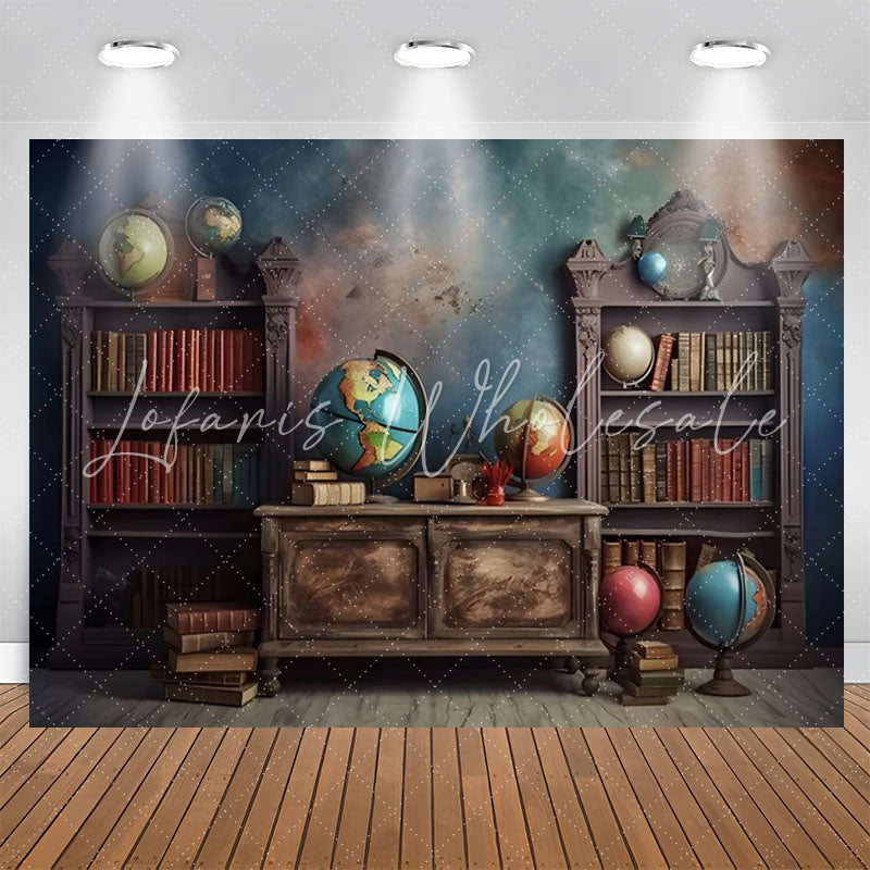 Lofaris Colored Wall Bookcase Globe Retro Birthday Backdrop