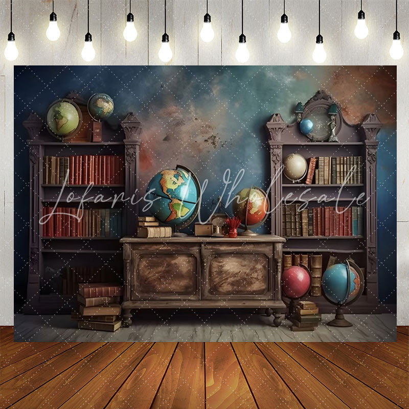 Lofaris Colored Wall Bookcase Globe Retro Birthday Backdrop
