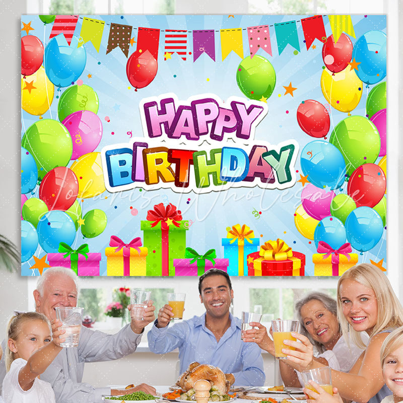 Lofaris Colorful Balloon And Gift With Flags Birthday Backdrop
