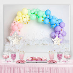 Lofaris Colorful Balloon Gold Star White Birthday Backdrop