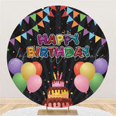 Lofaris Colorful Balloons And Flags Round Happy Birthday Backdrop