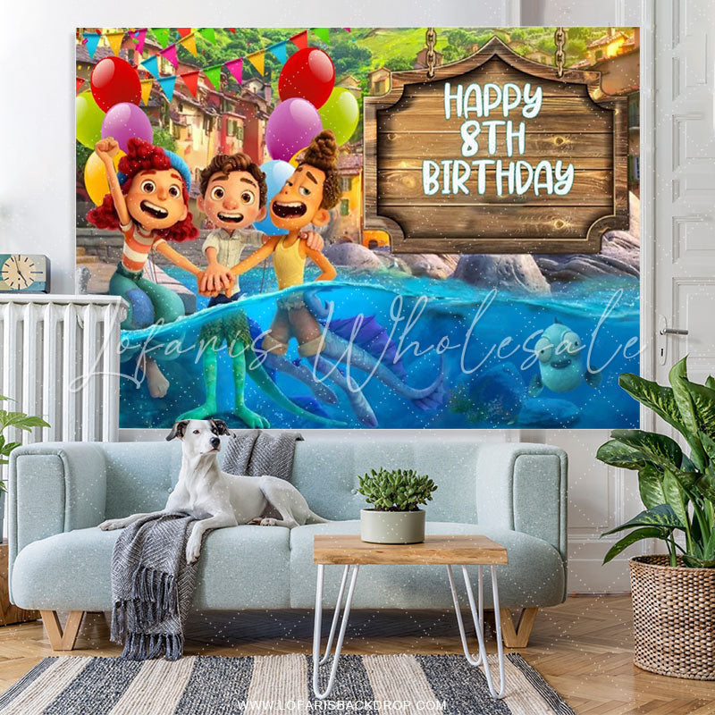 Lofaris Colorful Balloons And Kids Happy 8th Birthday Backdrop