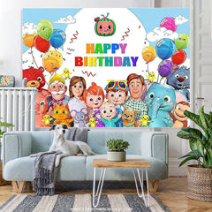 Lofaris Colorful Balloons Cartoon Happy Family Birthday Backdrop