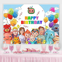 Lofaris Colorful Balloons Cartoon Happy Family Birthday Backdrop