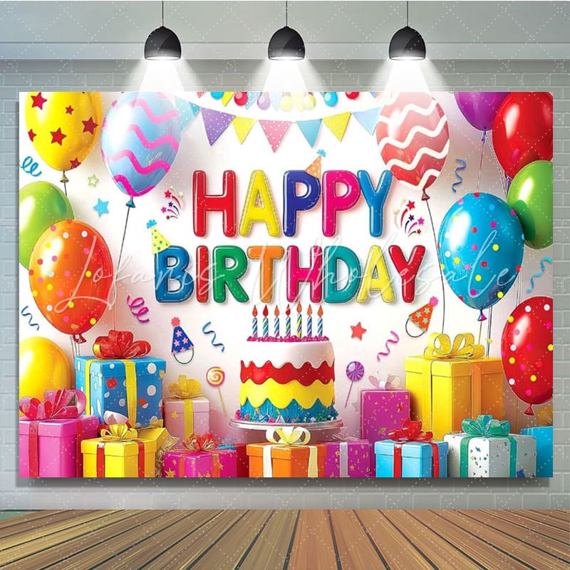 Colorful Balloons Gifts Happy Birthday Backdrop For Boys Girls