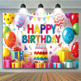 Colorful Balloons Gifts Happy Birthday Backdrop For Boys Girls