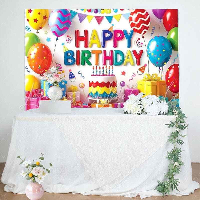 Colorful Balloons Gifts Happy Birthday Backdrop For Boys Girls