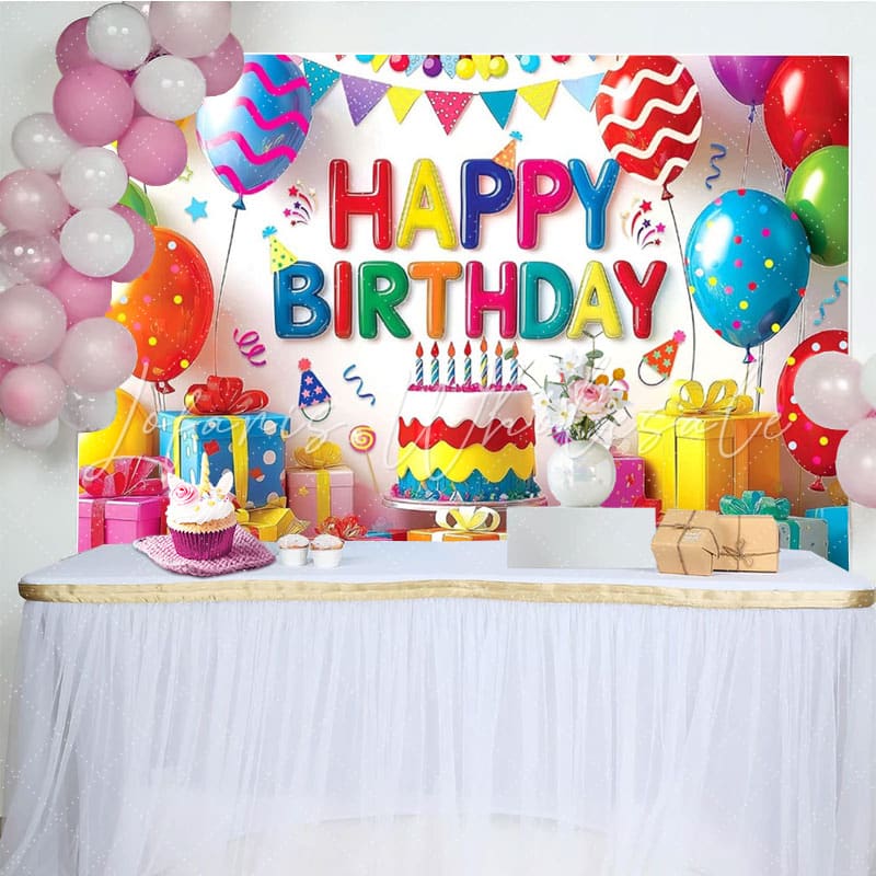 Colorful Balloons Gifts Happy Birthday Backdrop For Boys Girls