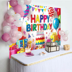 Colorful Balloons Gifts Happy Birthday Backdrop For Boys Girls