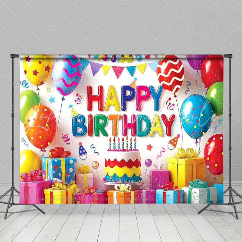 Colorful Balloons Gifts Happy Birthday Backdrop For Boys Girls