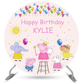 Lofaris Colorful Balloons Round Happy Cute Pigs Birthday Backdrop