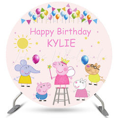Lofaris Colorful Balloons Round Happy Cute Pigs Birthday Backdrop