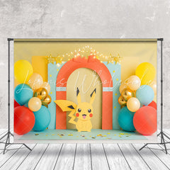 Colorful Balloons Yellow Pokemon Cake Smash Backdrop