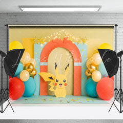 Colorful Balloons Yellow Pokemon Cake Smash Backdrop