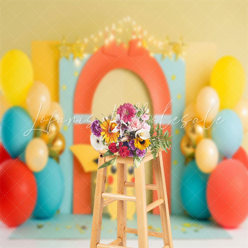 Colorful Balloons Yellow Pokemon Cake Smash Backdrop