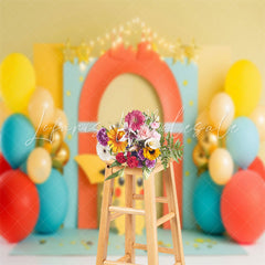 Colorful Balloons Yellow Pokemon Cake Smash Backdrop