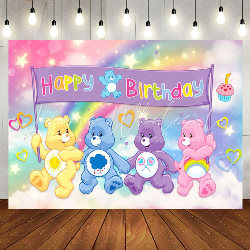 Lofaris Colorful Bears Bokeh Rainbow Cloud Birthday Backdrop