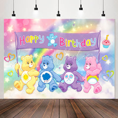 Lofaris Colorful Bears Bokeh Rainbow Cloud Birthday Backdrop