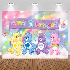 Colorful Bears Bokeh Rainbow Cloud Birthday Backdrop