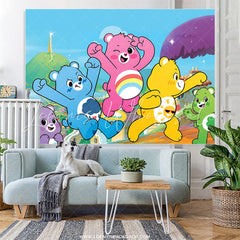 Lofaris Colorful Bears Mountain Happy Birthday Backdrop
