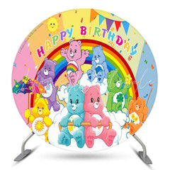 Lofaris Colorful Bears Rainbow Happy Birthday Round Backdrop