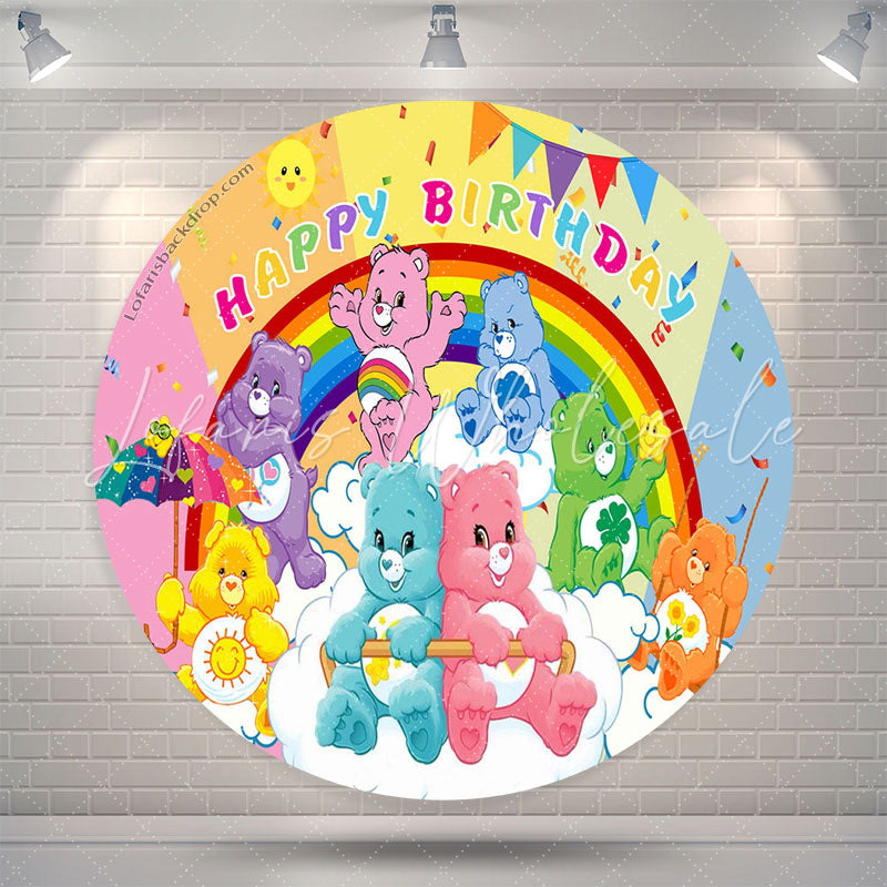 Lofaris Colorful Bears Rainbow Happy Birthday Round Backdrop
