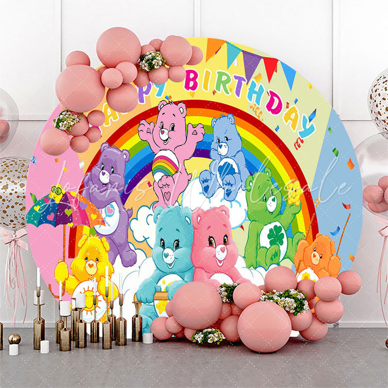 Lofaris Colorful Bears Rainbow Happy Birthday Round Backdrop