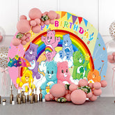 Lofaris Colorful Bears Rainbow Happy Birthday Round Backdrop