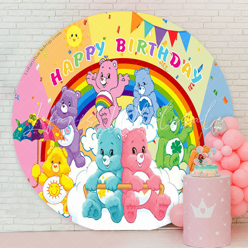 Lofaris Colorful Bears Rainbow Happy Birthday Round Backdrop