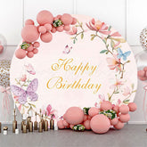Lofaris Colorful Butterflies Floral Pink Birthday Backdrop