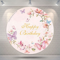 Lofaris Colorful Butterflies Floral Pink Birthday Backdrop