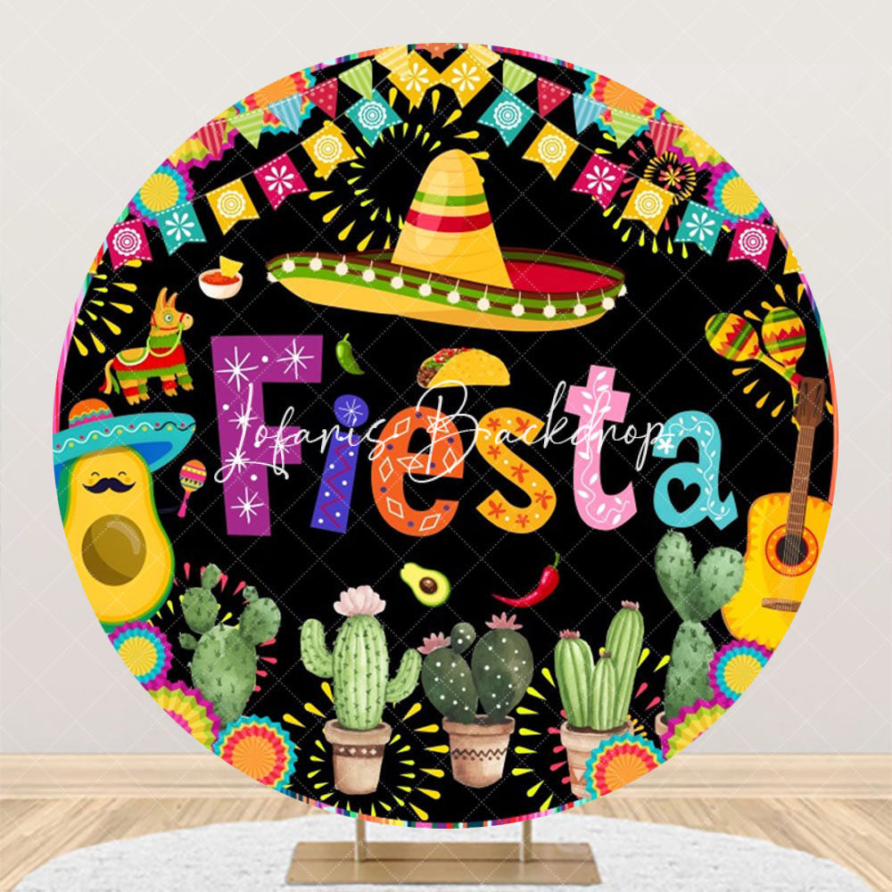 Lofaris Colorful Cactus Flag Round Mexican Fiesta Backdrop
