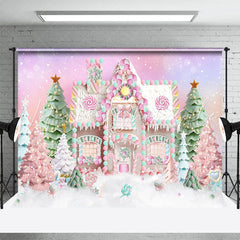 Lofaris Colorful Candy House Xmas Tree Christmas Backdrop